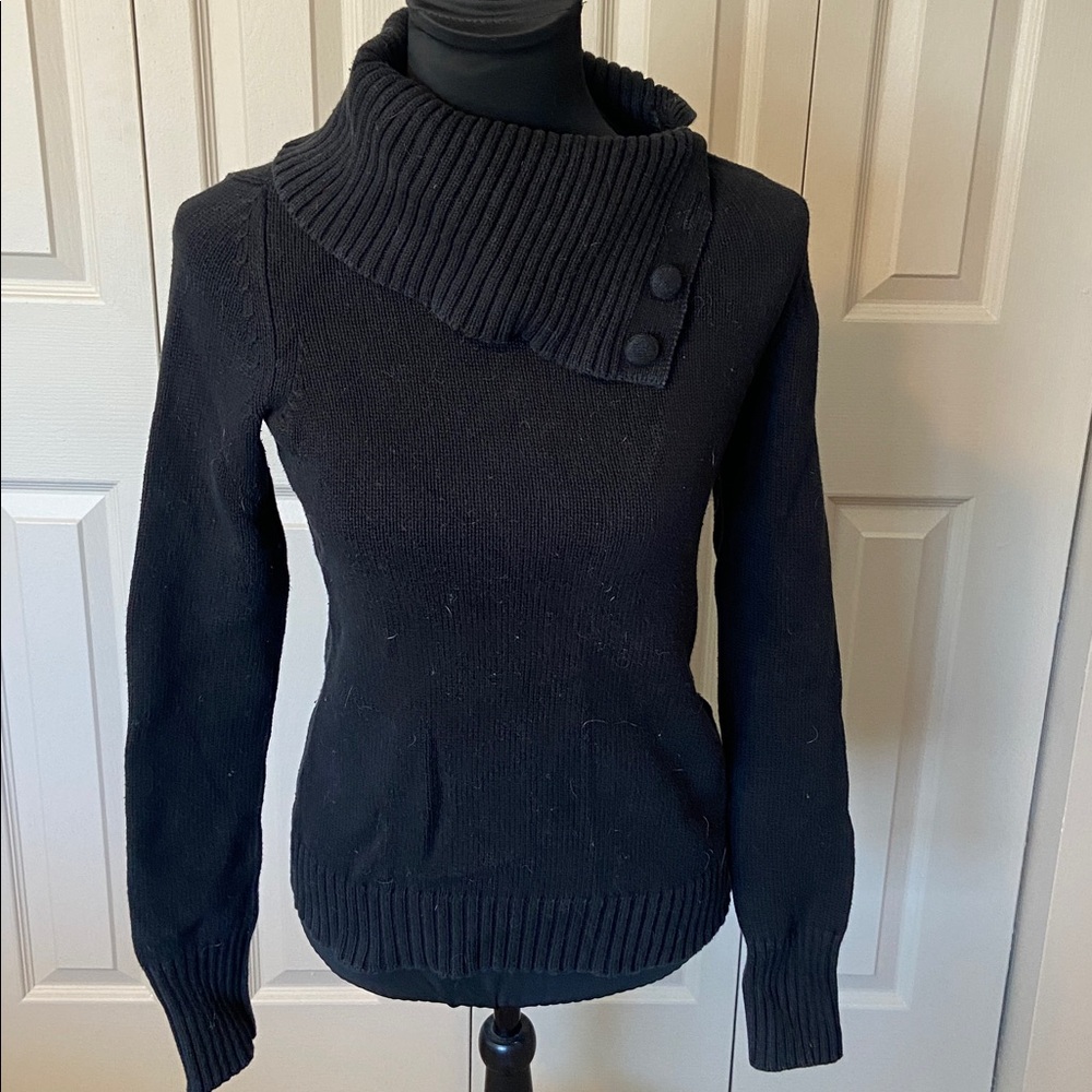 Banana Republic Cozy Black Split Cowl Neck Knit Sweater Women’s Size Small